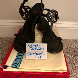 Authentic size 9 black Tory Burch Miller Wedges